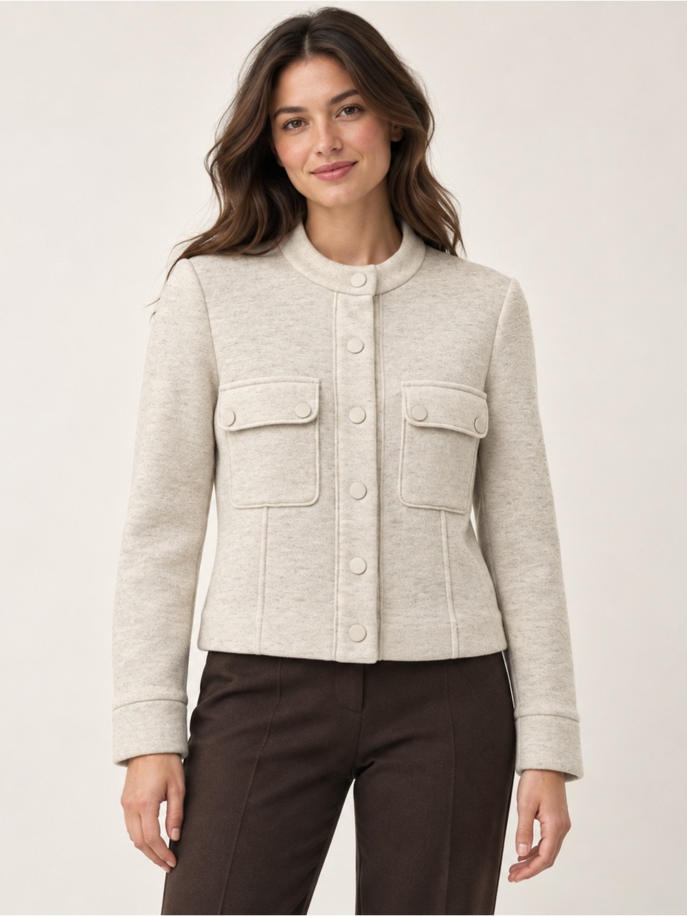 Club Monaco Cream Collarless Button-Front Jacket